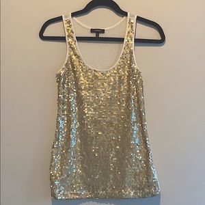 EXPRESS | Gold Sequin ✨ Front Cream Tank- XS